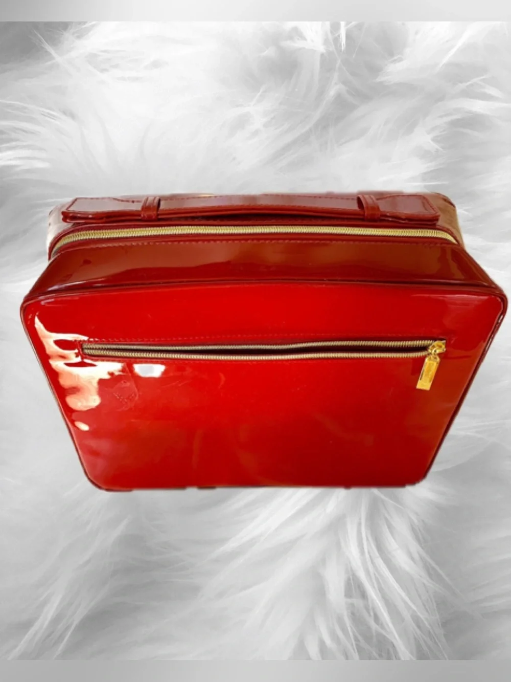 Estee Lauder Sleek Glossy Red Train Cosmetic Vanity Travel Case w/Gold Hardware